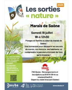Sortie pédagogique au Marais de Saône le 19 juillet de 9h à 12h30.